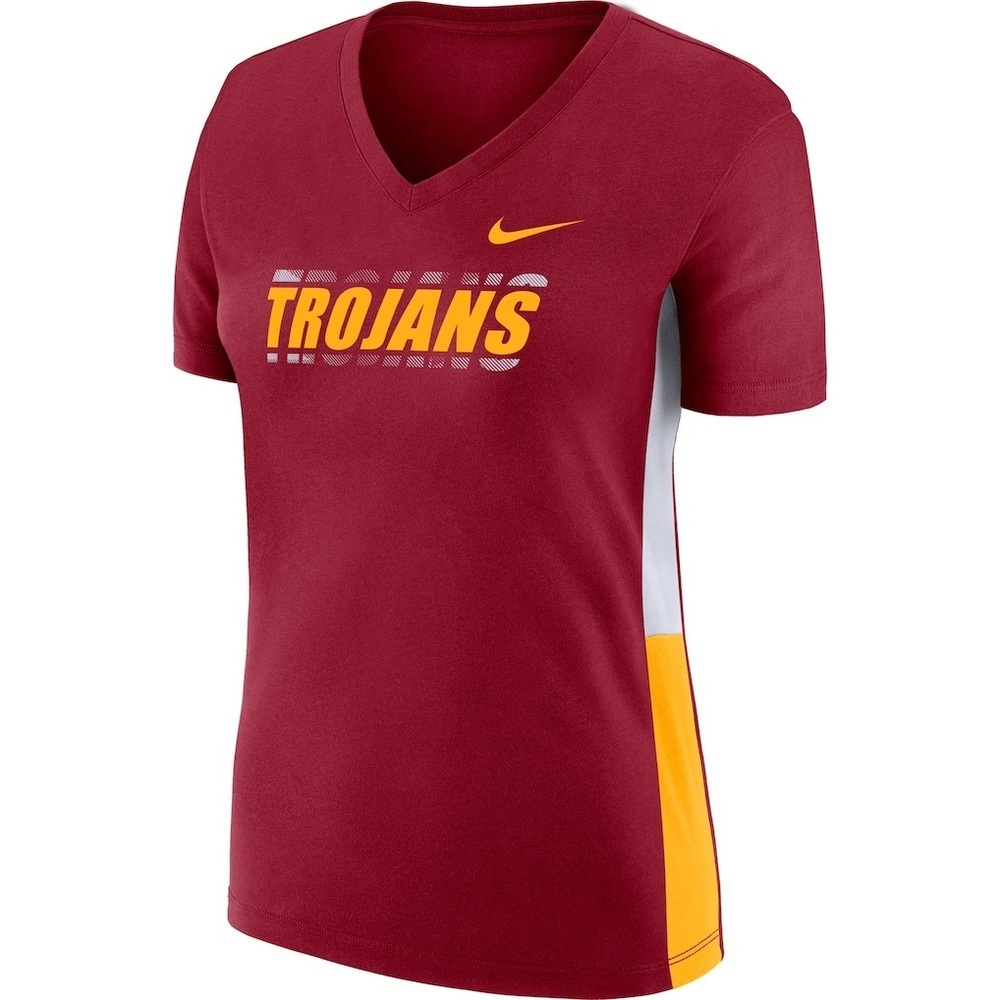 Nike Cardinal USC Trojans Team Side Panel Breathe Performance V-neck Tee